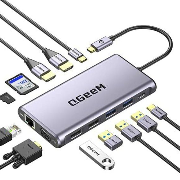 QGeeM USB C Hub12 in 1 USB C Laptop Docking Station